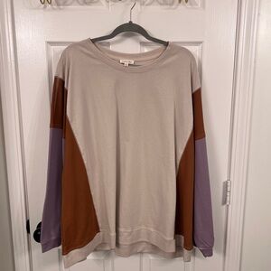 Colorblock Sweatshirt in Cream, Brown, and Purple